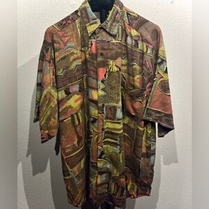 Vintage Chams Abstract Patterned Short Sleeve Button Up Shirt - Size M